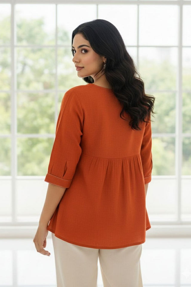Rust Embroidered Cotton Top (ACB1310)