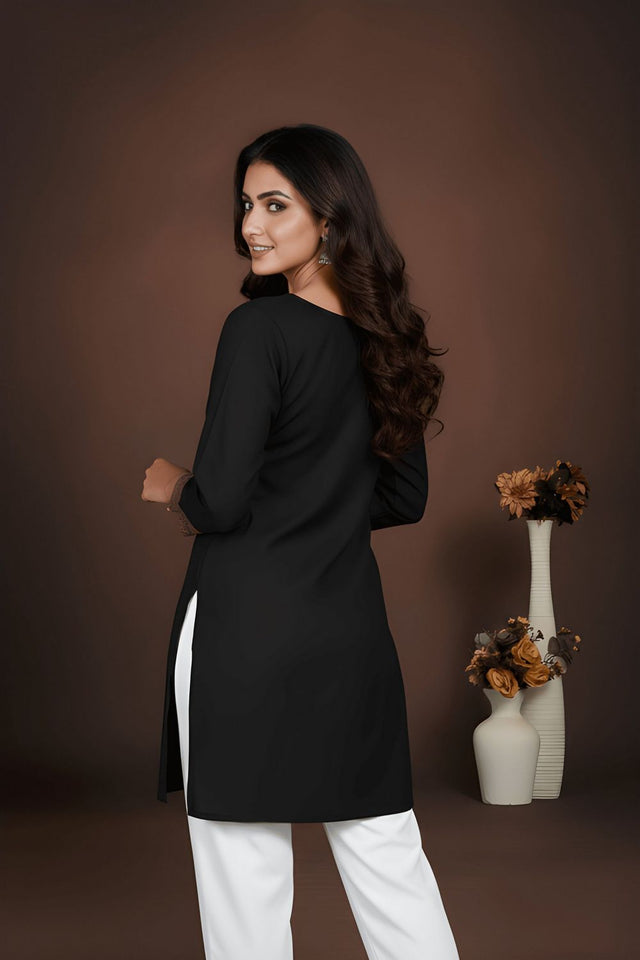 Black Printed Cotton Short Kurti (ACB1311)