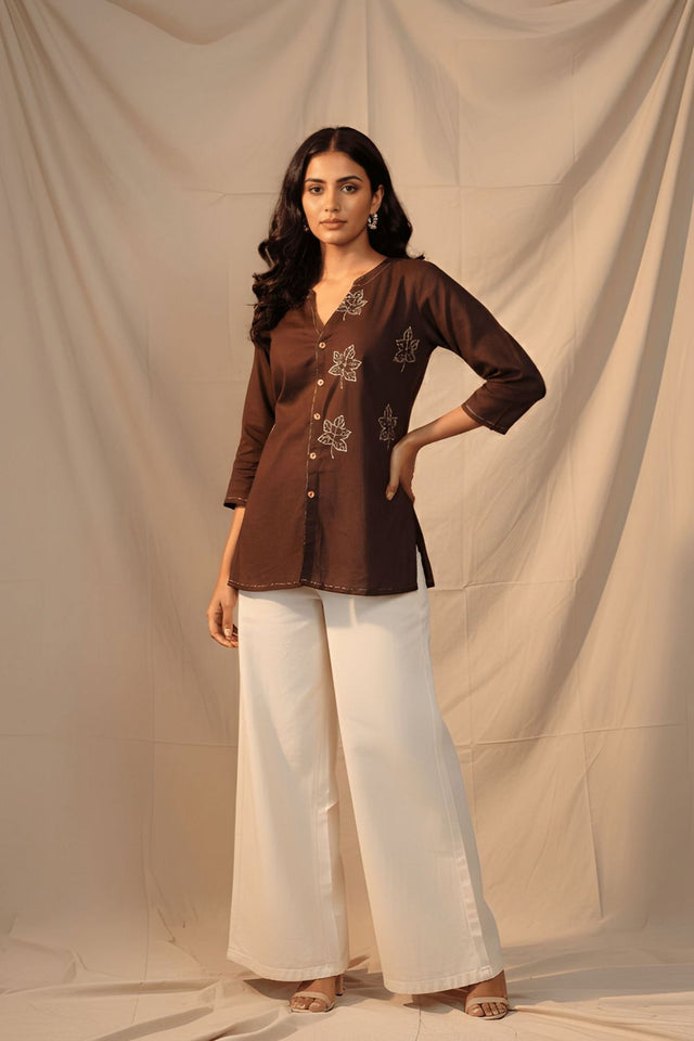 Brown Embroidered Cotton Shirt (ACB1315)