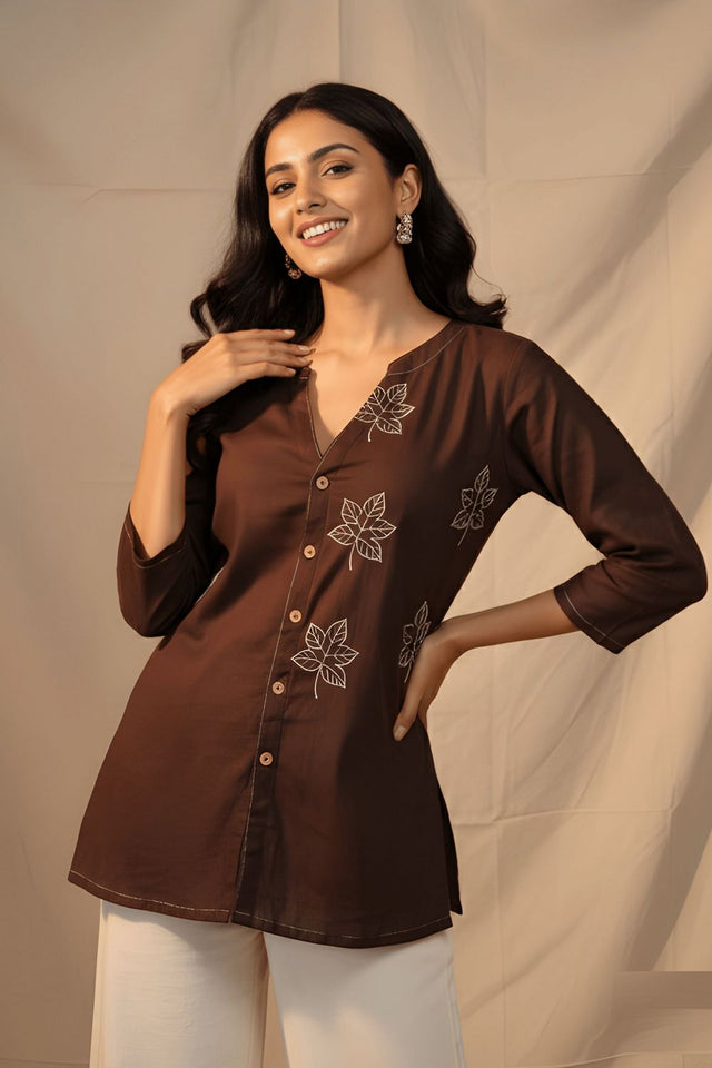Brown Embroidered Cotton Shirt (ACB1315)