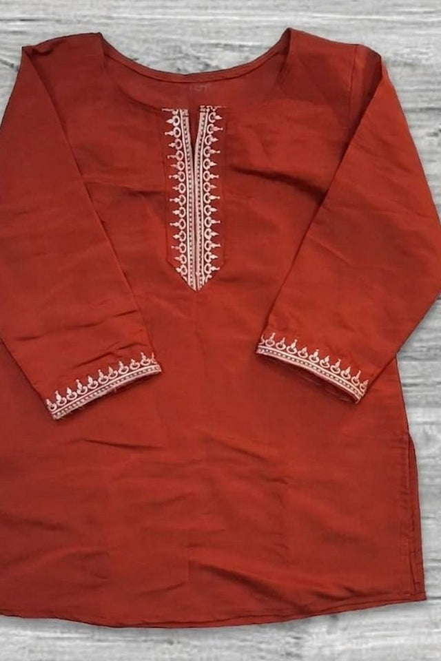 Rust Embroidered Silk Top (ACB1317)
