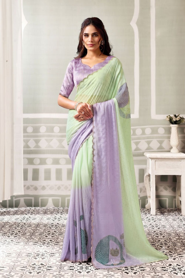 Lavender Embellished Organza Saree (ACB1343)