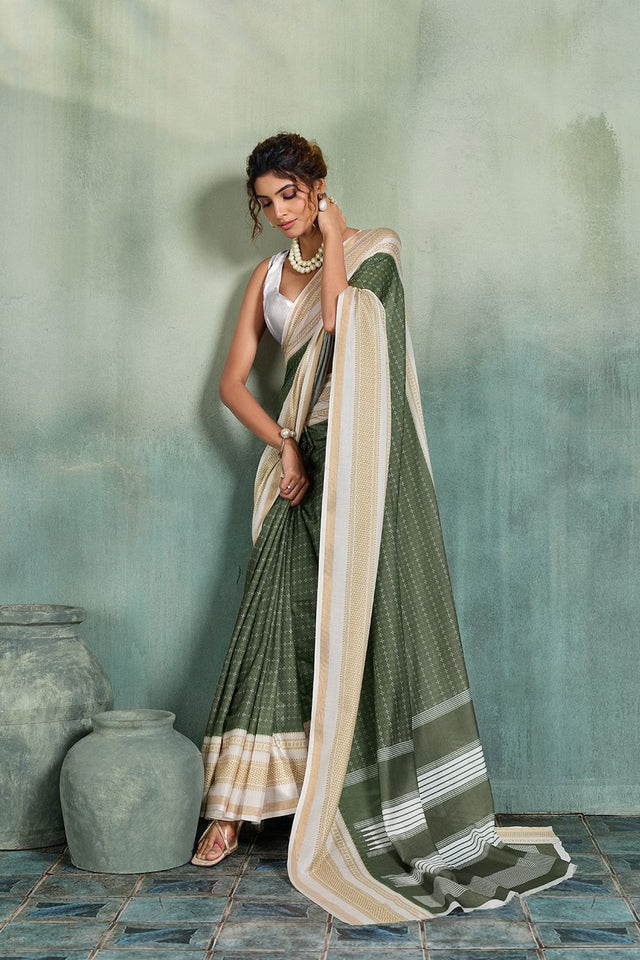 Green Printed Cotton Saree (ACB1359)