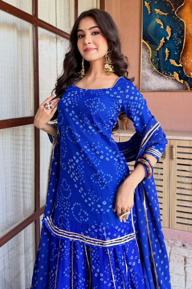 Blue Bandhani Printed Georgette Sharara Suit (ACB1367)