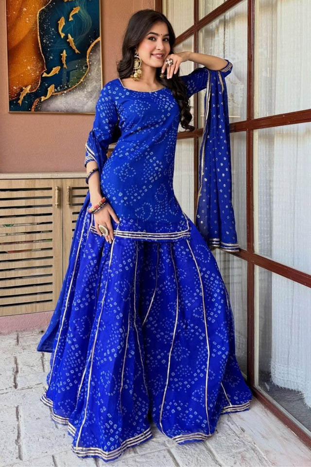 Blue Bandhani Printed Georgette Sharara Suit (ACB1367)