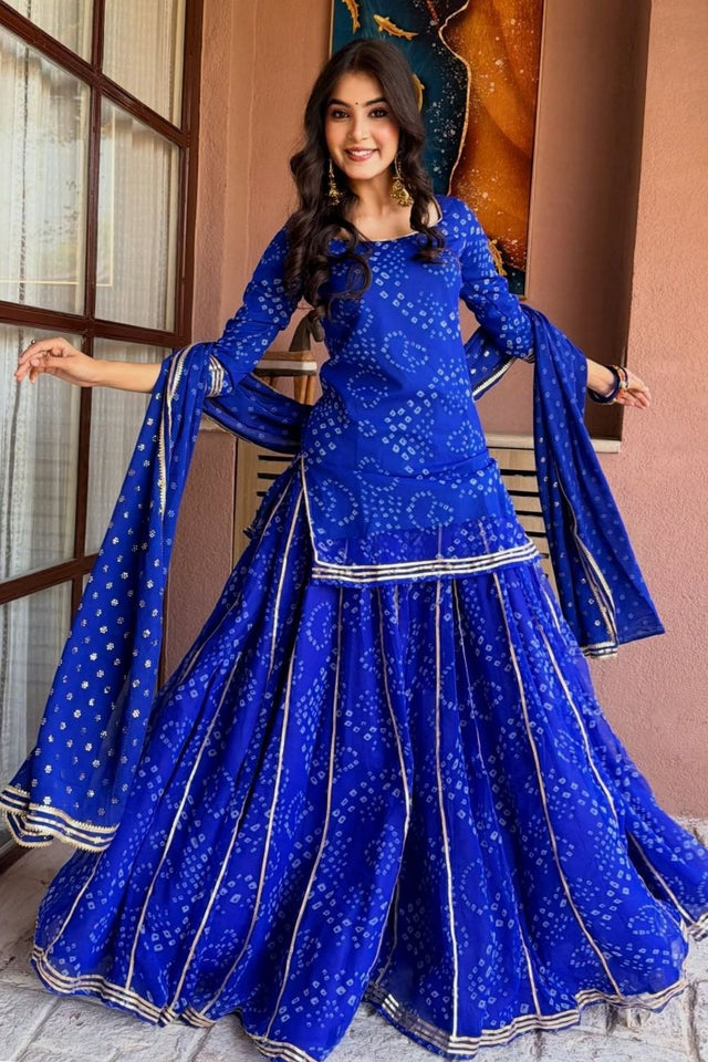 Blue Bandhani Printed Georgette Sharara Suit (ACB1367)
