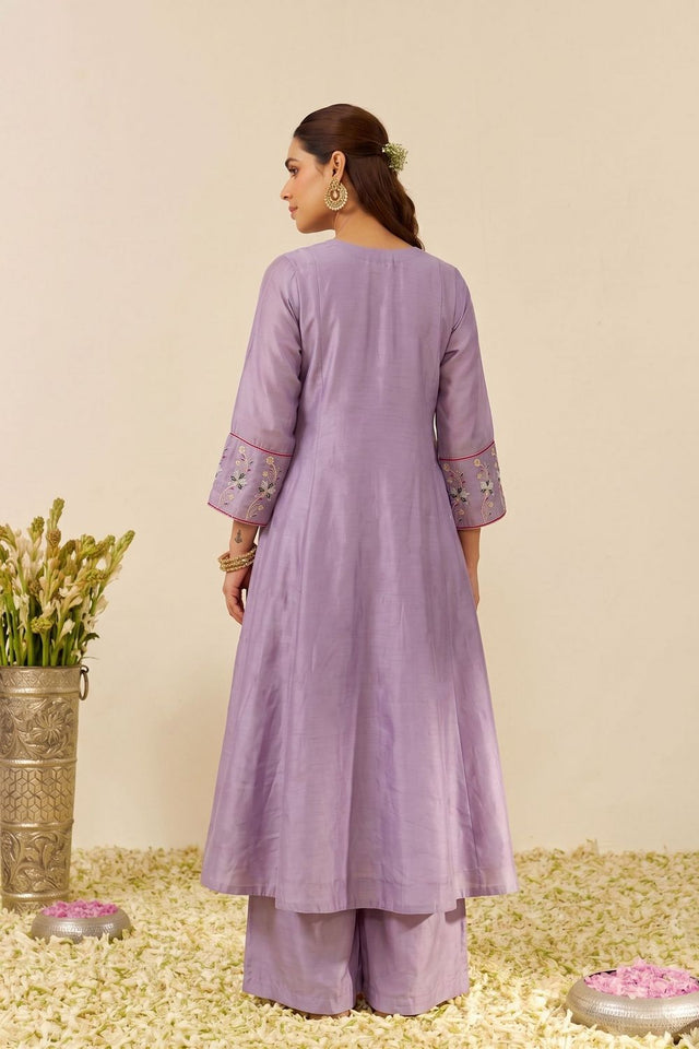 Lavender Floral Embroidered Silk Palazzo Suit (ACB1369)