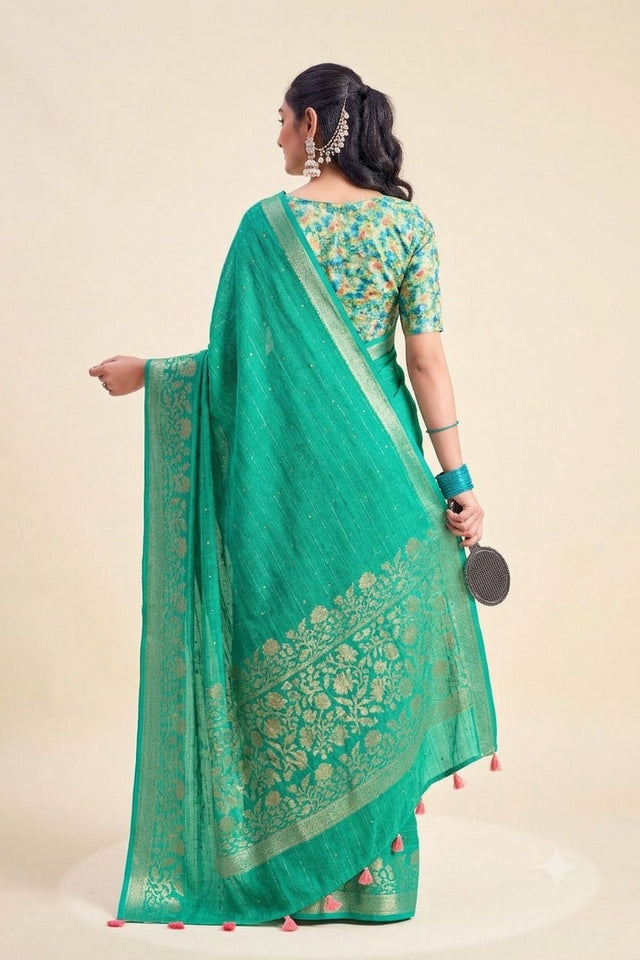 Sea Green Woven Chiffon Saree (ACB1384)