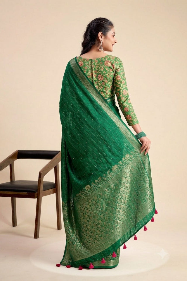 Green Woven Chiffon Saree (ACB1385)