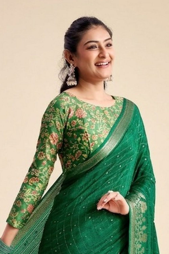 Green Woven Chiffon Saree (ACB1385)