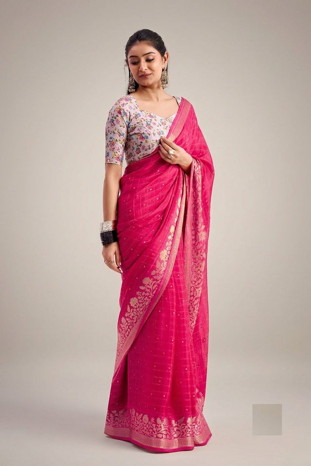 Magenta Woven Chiffon Saree (ACB1386)