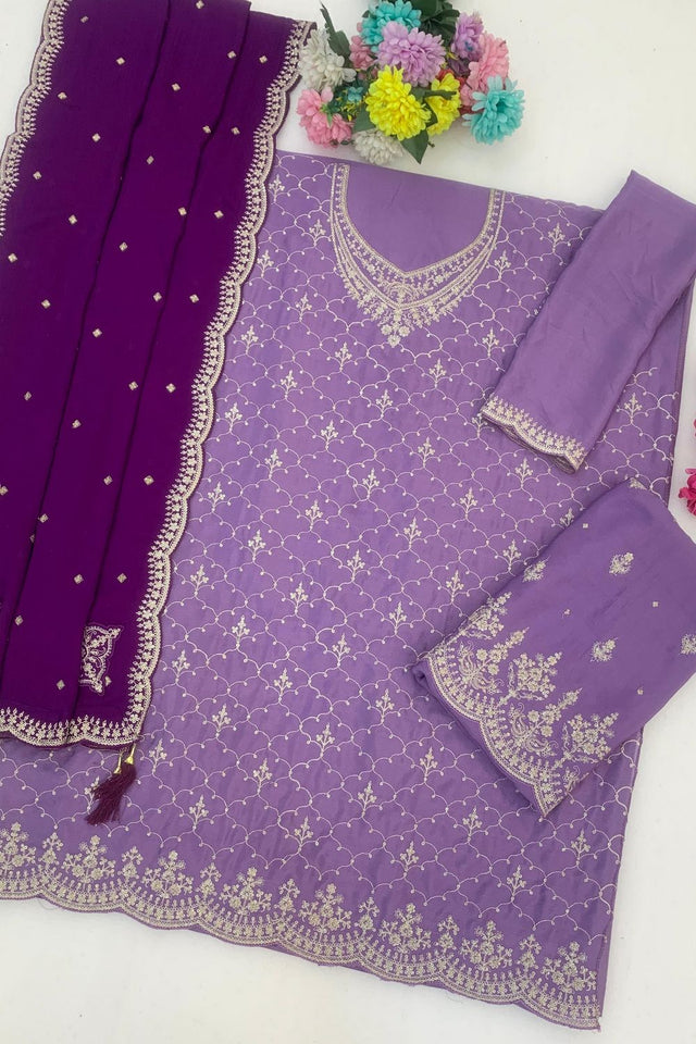 Lavender Sequin with Embroidered Chinon Sharara Suit (ACB1395)