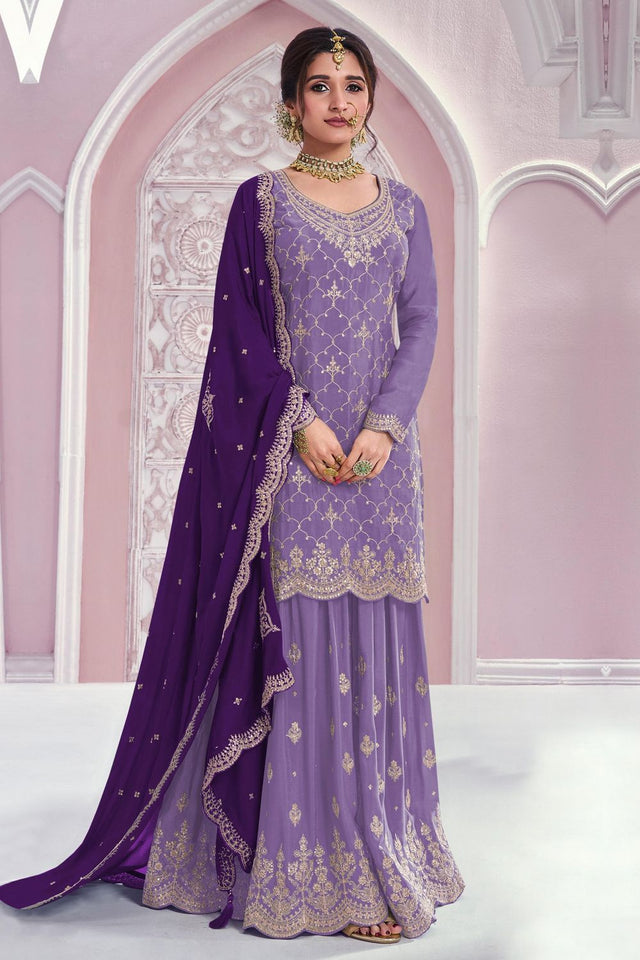 Lavender Sequin with Embroidered Chinon Sharara Suit (ACB1395)