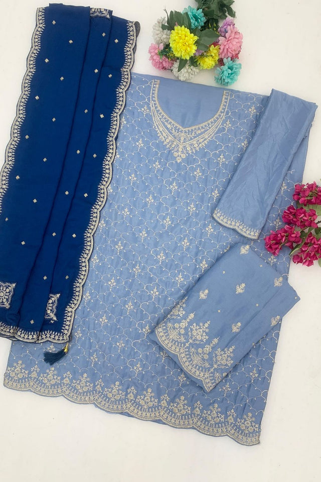 Blue Sequin with Embroidered Chinon Sharara Suit (ACB1396)