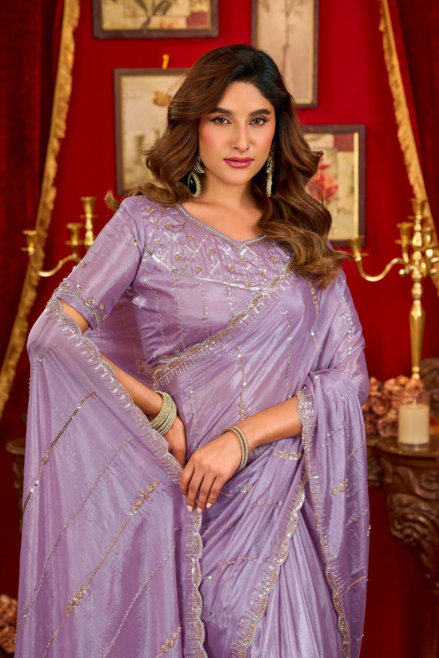 Purple Sequin with Embellished Silk Saree (ACB1398)