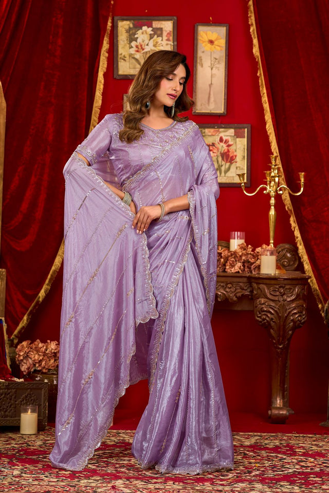 Purple Sequin with Embellished Silk Saree (ACB1398)