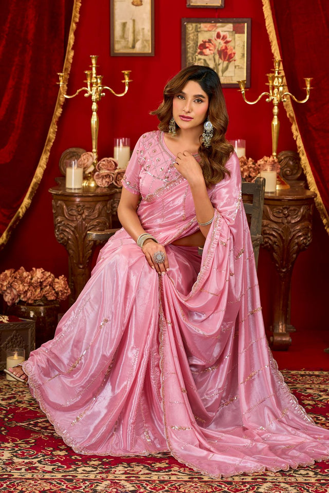 Pink Sequin with Embellished Silk Saree (ACB1400)