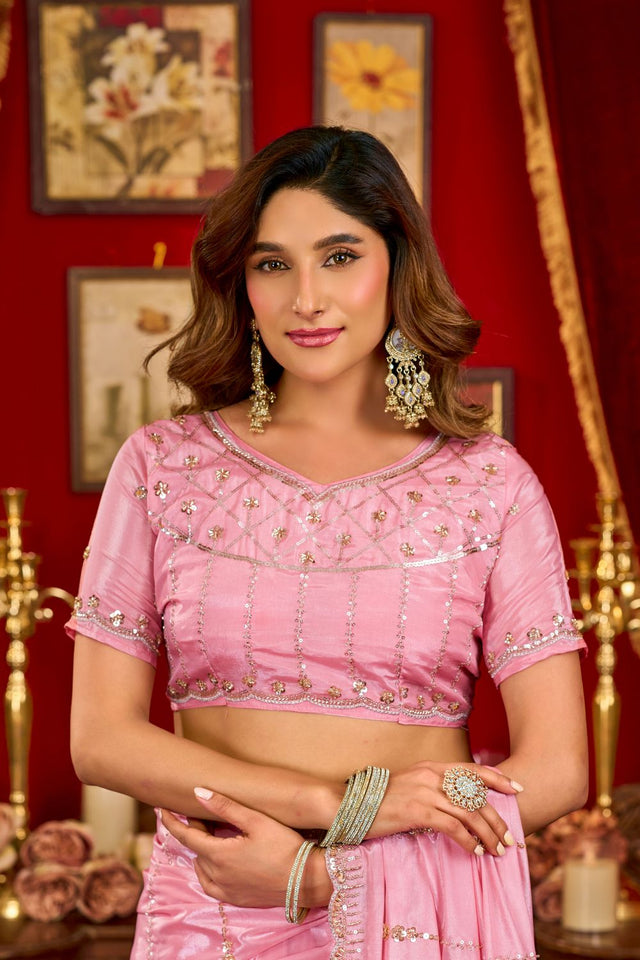 Pink Sequin with Embellished Silk Saree (ACB1400)