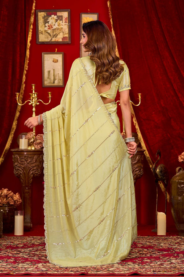 Yellow Sequin with Embellished Silk Saree (ACB1401)