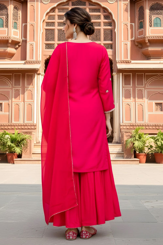 Pink Floral Embroidered Silk Sharara Suit (ACB1408)