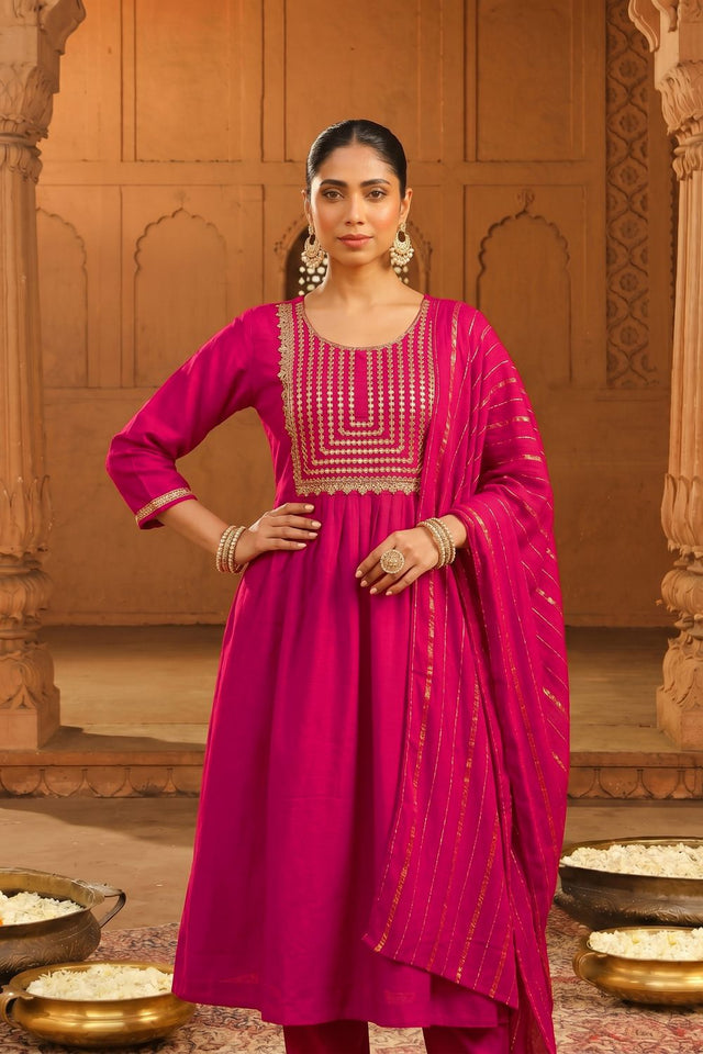 Pink Floral Embroidered Silk Anarkali Suit (ACB1417)