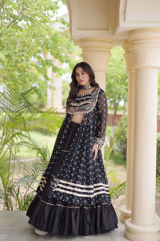 Black Flared with Lace Work Cotton Lehenga (ACB1421)