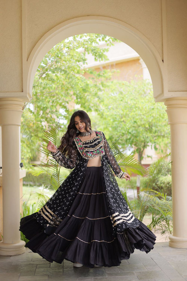 Black Flared with Lace Work Cotton Lehenga (ACB1421)