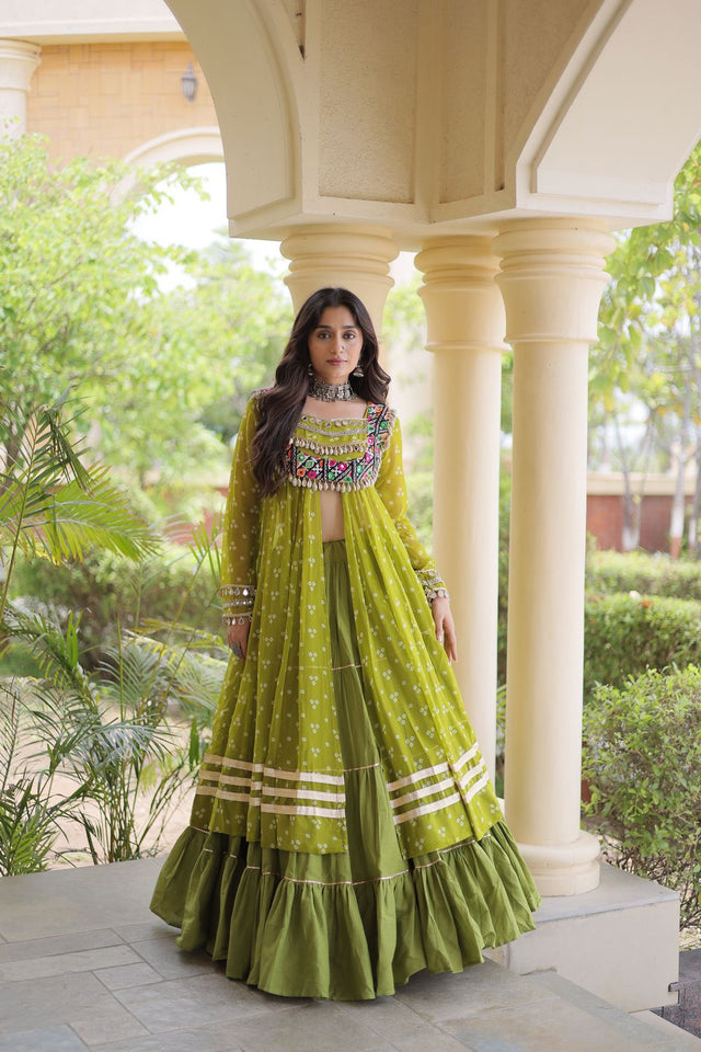 Green Flared with Lace Work Cotton Lehenga (ACB1422)
