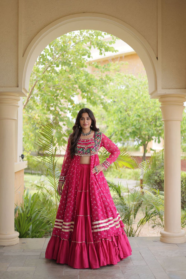 Pink Flared with Lace Work Cotton Lehenga (ACB1423)