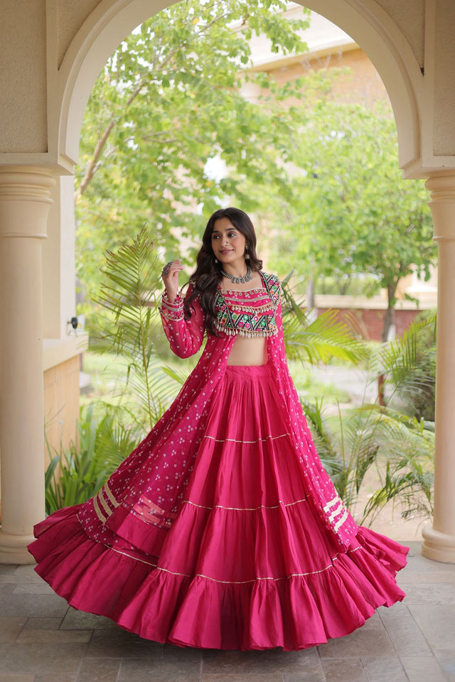 Pink Flared with Lace Work Cotton Lehenga (ACB1423)