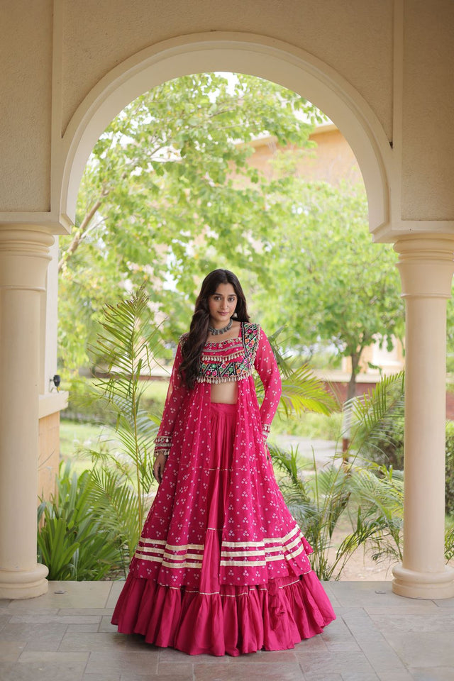 Pink Flared with Lace Work Cotton Lehenga (ACB1423)