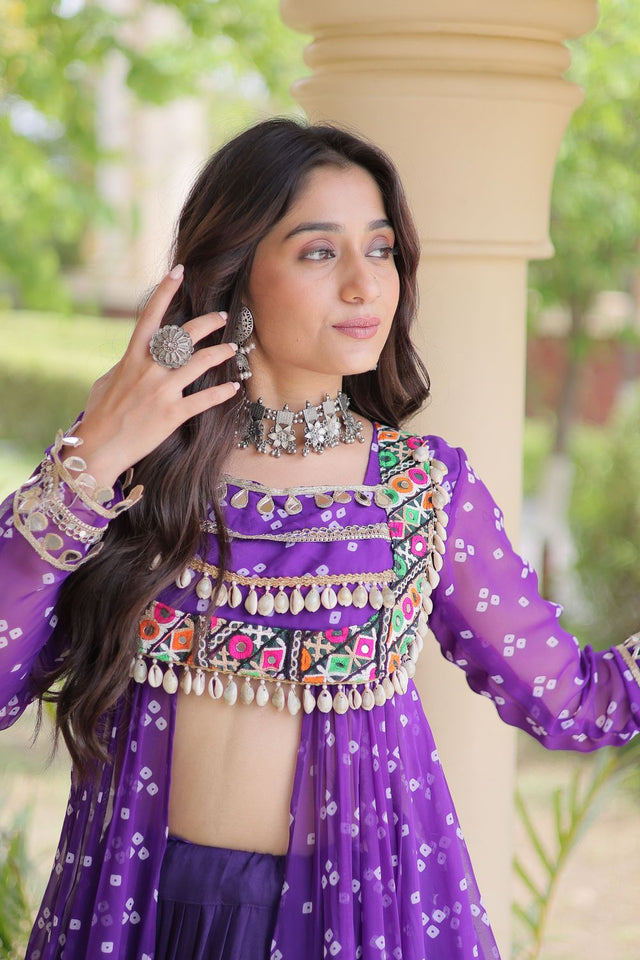 Purple Flared with Lace Work Cotton Lehenga (ACB1424)