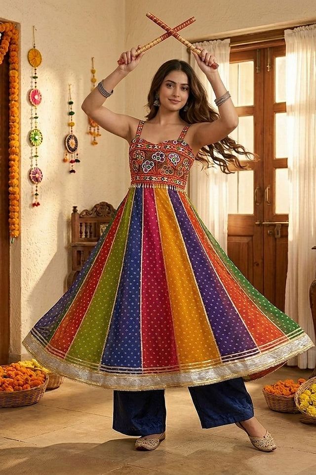 Multi Color Embroidered with Mirror Work Georgette Anarkali Kurti (ACB1440)