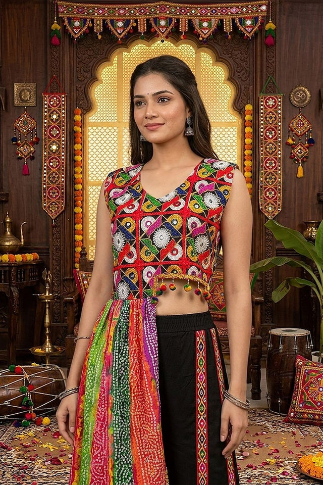 Black Embroidered with Mirror Work Chinon Co-Ord Set (ACB1441)