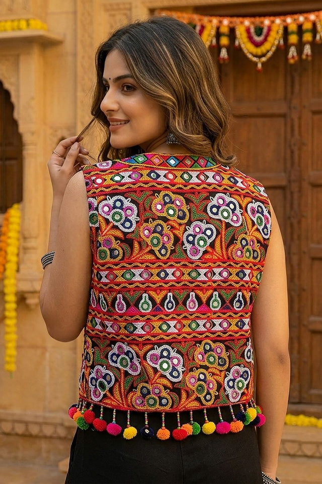 Multi Color Embroidered with Mirror Work Cotton Jacket And Shrug (ACB1442)