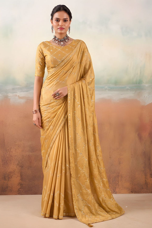 Gold Embroidered Chiffon Saree (ACB1448)