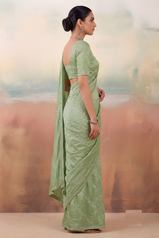 Green Embroidered Chiffon Saree (ACB1449)