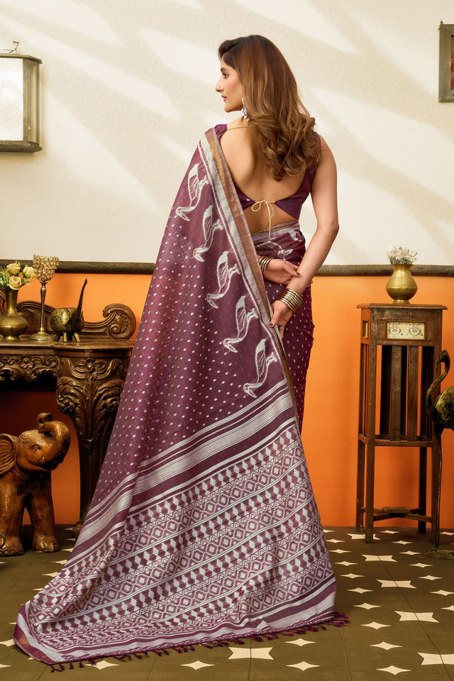 Mauve Woven Cotton Saree (ACB1460)