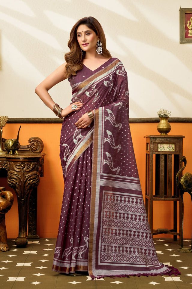 Mauve Woven Cotton Saree (ACB1460)