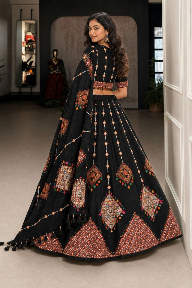 Black Printed Cotton Blend Lehenga (ACB1464)