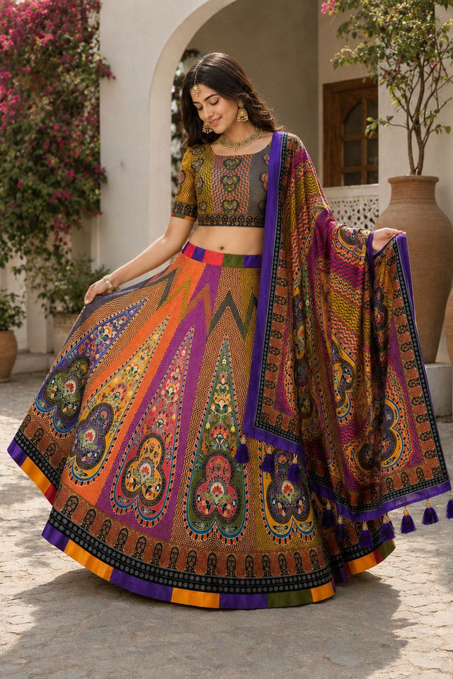 Multi Color Printed Cotton Blend Lehenga (ACB1466)