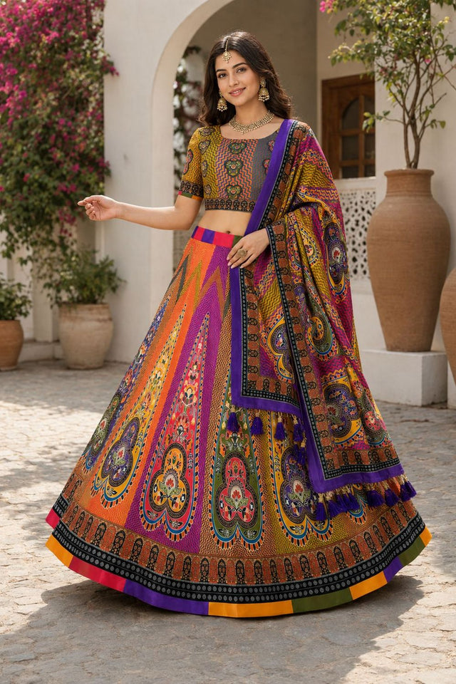 Multi Color Printed Cotton Blend Lehenga (ACB1466)