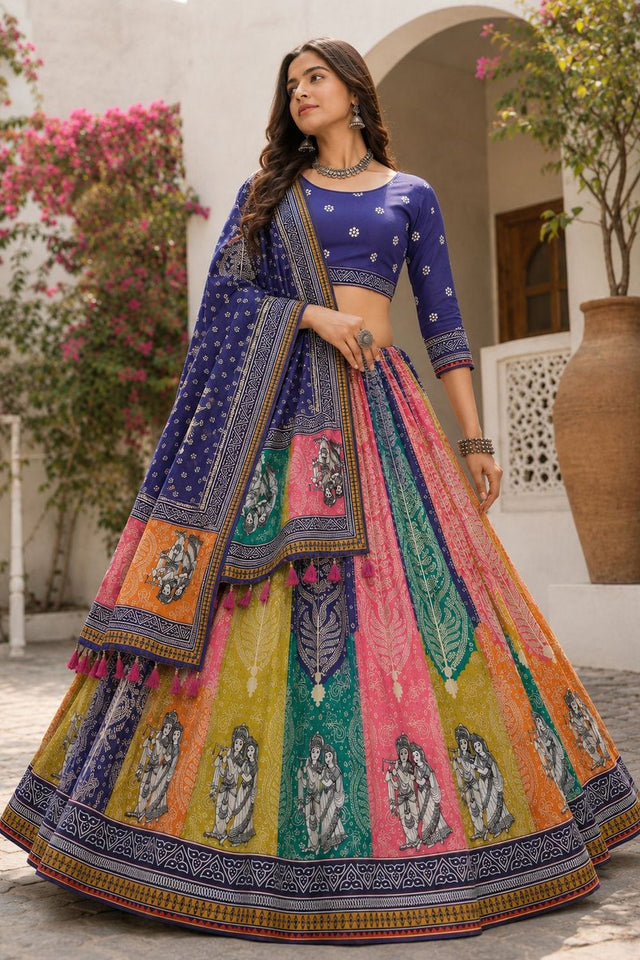 Multi Color Printed Cotton Blend Lehenga (ACB1467)