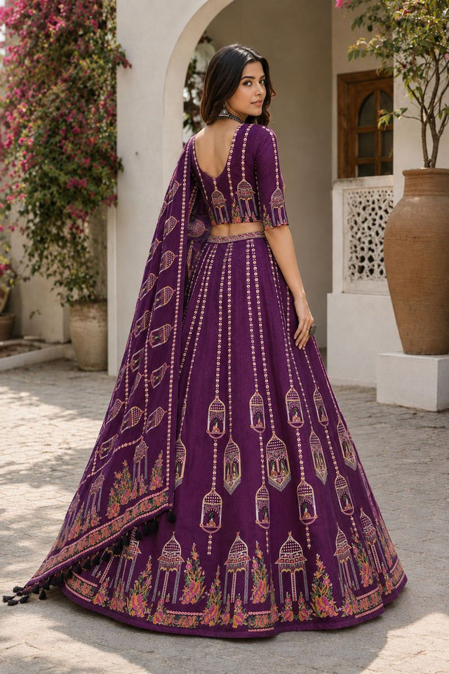 Purple Printed Cotton Blend Lehenga (ACB1470)