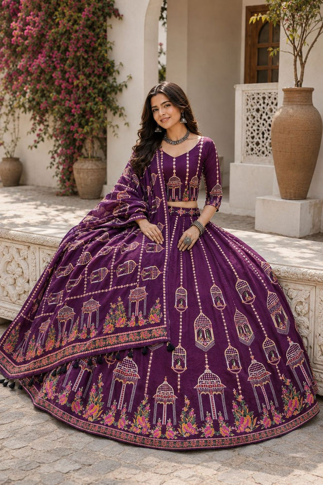 Purple Printed Cotton Blend Lehenga (ACB1470)