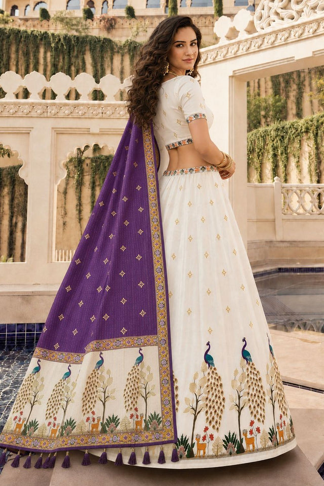 Off White Printed Cotton Blend Lehenga (ACB1471)