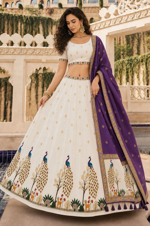Off White Printed Cotton Blend Lehenga (ACB1471)