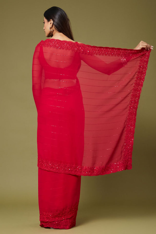 Red Sequin with Embroidered Georgette Saree (ACB1474)