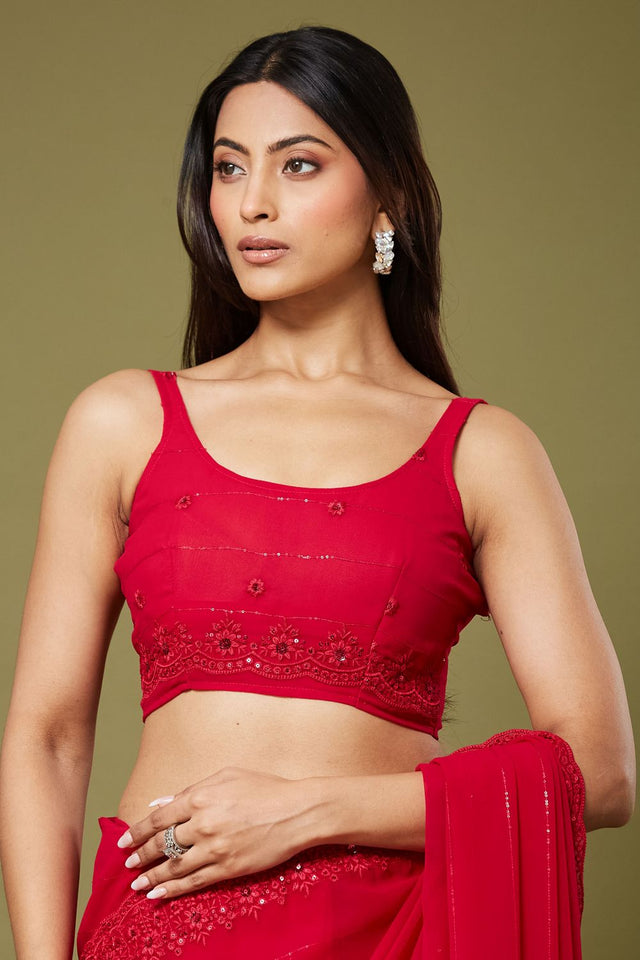 Red Sequin with Embroidered Georgette Saree (ACB1474)