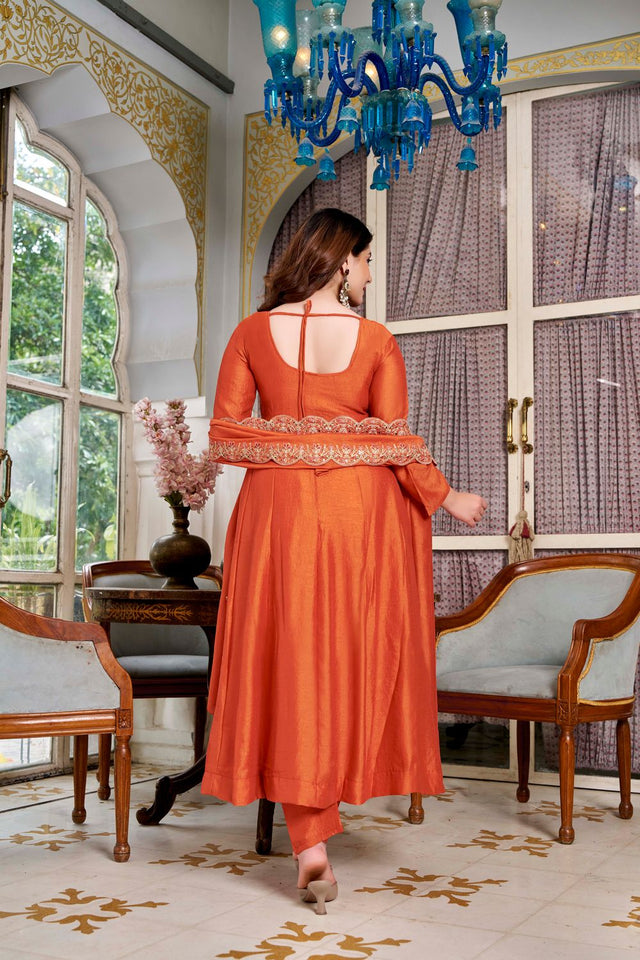 Rust Sequin with Embroidered Silk Anarkali Suit (ACB1477)